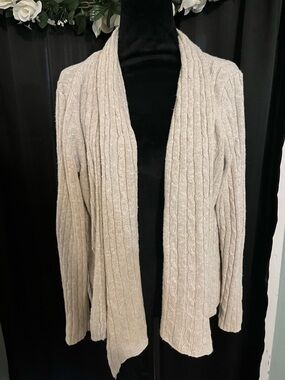 Lucy & Laurel Cream Cable-Knit Open-Front Cardigan